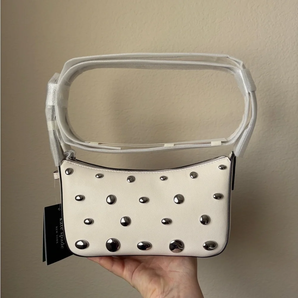 Kate spade New York cream halo studded fine grain leather crossbody, brand new